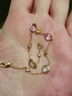 14k Solid Gold Fine Bracelet With Gemstones